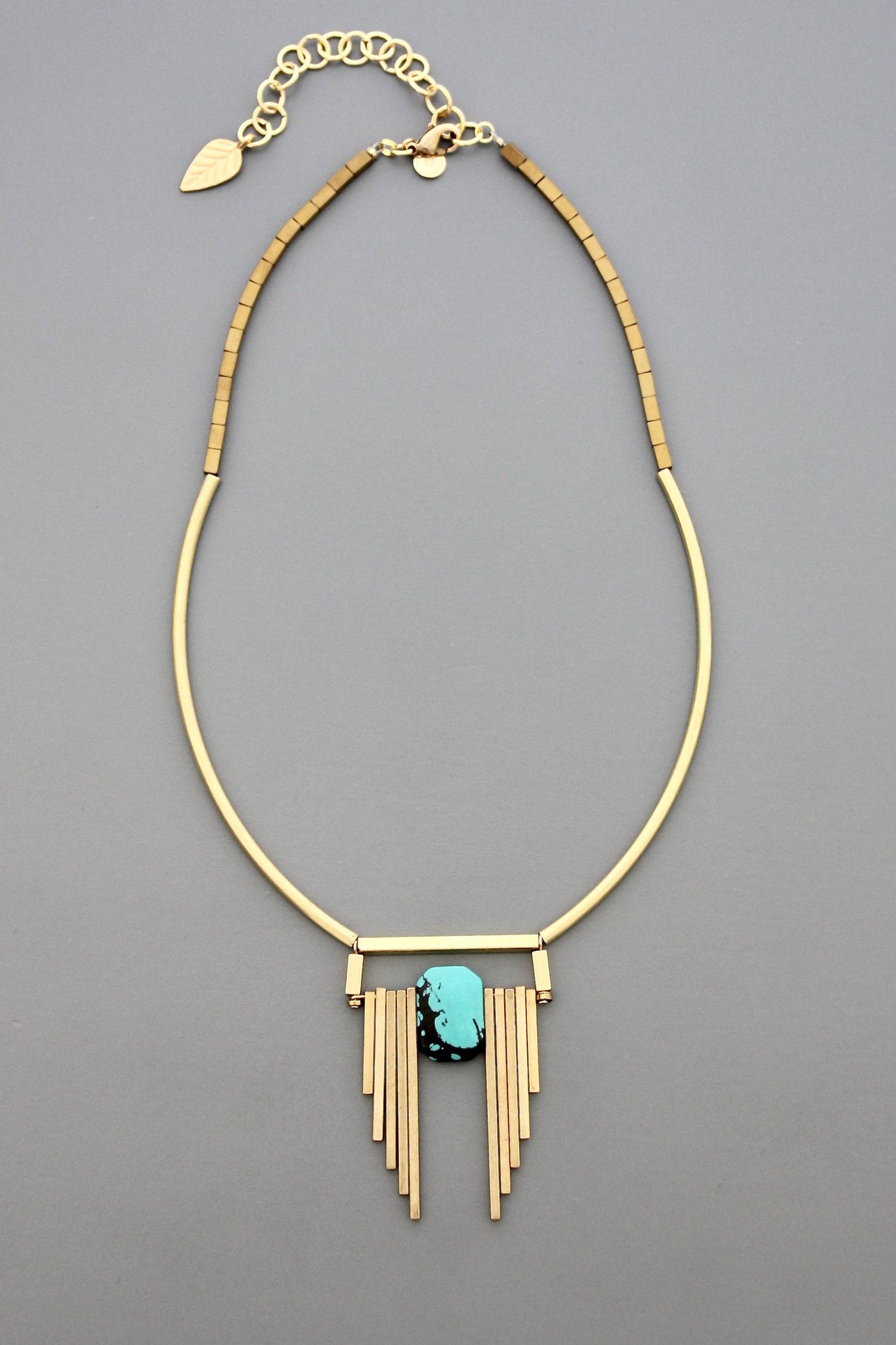 Turquoise and brass Art Deco necklace