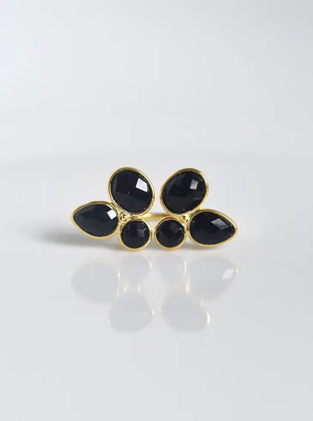 Double Side Floral Ring - Black Onyx
