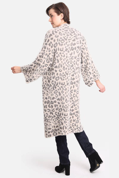 Leopard Print Fuzzy Cardigan - Gray