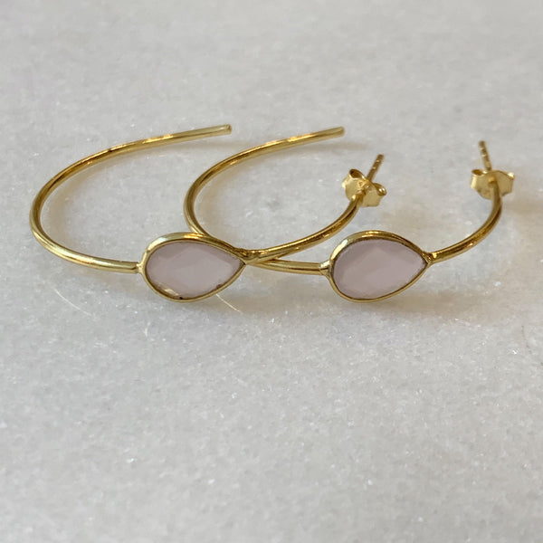 Small Hoop Single Gemstone Earrings - Revival Phl