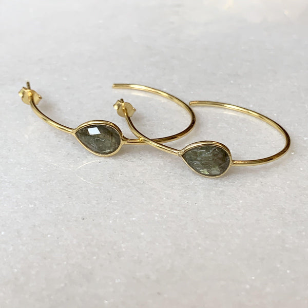 Small Hoop Single Gemstone Earrings - Revival Phl
