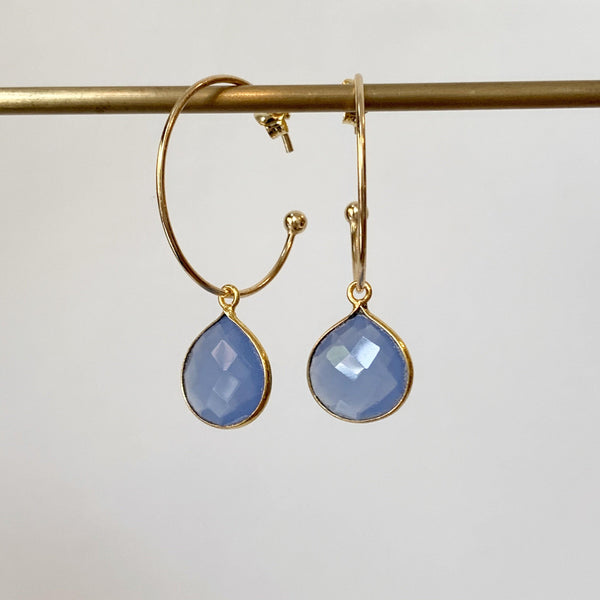 Pear Shaped Stone Hoop Earrings - Revival Phl